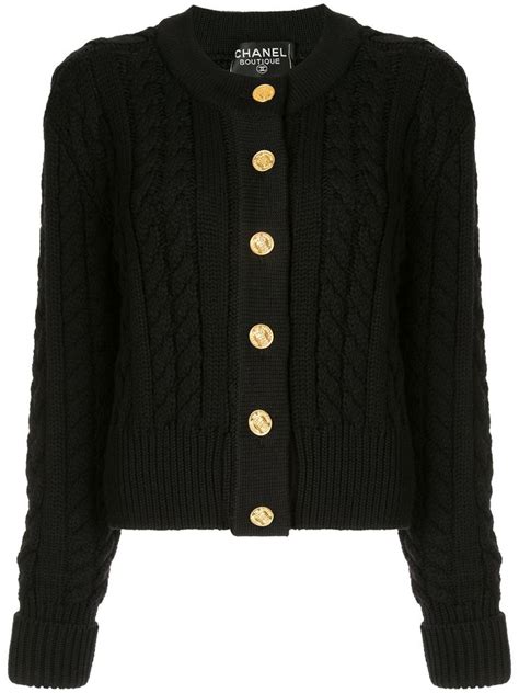 black woolen chanel knitted inspired zipped cardigan|Cardigan .